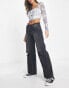 Only wide leg jeans with frayed low waist in black