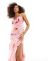 Фото #2 товара ASOS DESIGN chiffon corset detail satin bias maxi dress with cut out in pink abstract floral print