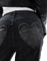 Фото #10 товара Miss Selfridge Petite heart pocket straight leg jean in black wash