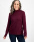 ფოტო #1 პროდუქტის Petite Mock-Neck Cotton Long-Sleeve T-Shirt, Created for Macy's