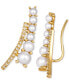ფოტო #2 პროდუქტის Vanilla Pearls (3-6mm) & Nude Diamond (1/4 ct. t.w.) Ear Climbers in 14k Gold