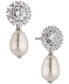 ფოტო #1 პროდუქტის Rhodium-Plated Cubic Zirconia Flower & Imitation Pearl Drop Earrings, Created for Macy's