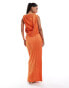 Фото #3 товара ASOS DESIGN plisse high neck sleeveless midi dress with drape sash detail in orange