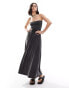 ASOS DESIGN bandeau shirred bodice with full skirt maxi dress in washed charcoal