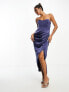 Фото #1 товара ASOS DESIGN satin corset bandeau midi dress with drape detail in indigo