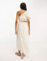 ASOS DESIGN linen one shoulder midi dress in natural