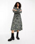 JDY Tall belted midi shirt dress In abstract animal print