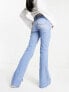 Stradivarius flare jean with side split in light blue