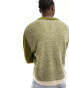 ASOS DESIGN knitted relaxed jumper with notch neck in green with texture