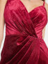 Little Mistress wrap front velvet cami midi dress in ruby