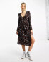 Monki long sleeve midi with button front detailing in brown floral