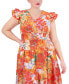 ფოტო #6 პროდუქტის Plus Size Printed V-Neck Flutter-Cap-Sleeve Dress