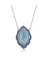 Sterling Silver Marquise Larimar with Sapphire CZ Border Necklace