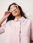 Фото #1 товара ASOS DESIGN short sleeve crop blazer with linen in pink co-ord