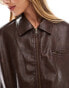 Фото #4 товара ASOS DESIGN leather look top collar jacket in burgundy