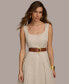 Фото #6 товара Women's Belted Linen-Blend Sleeveless Fit & Flare Dress