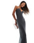 Fashionkilla slinky double layered cami wrap bust maxi dress in slate grey Schiefergrau, 42 - фото #3