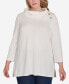 Plus Size Split Cowl Neck Solid Textural Knit Top