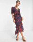 Фото #3 товара Hope & Ivy ruffle midi dress in navy and red floral