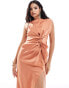 Фото #1 товара ASOS DESIGN satin high neck drape split maxi dress in light rust