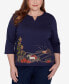 Фото #1 товара Plus Size Classic Farmhouse Scenic Keyhole Neck Top