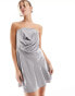 Фото #2 товара ASOS DESIGN satin bandeau asymetric hem mini dress with ruched bodice detail in grey