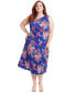 Фото #1 товара Plus Size Floral-Print Keyhole Sleeveless A-Line Dress