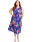 ფოტო #1 პროდუქტის Plus Size Floral-Print Keyhole Sleeveless A-Line Dress