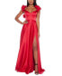 Фото #1 товара Juniors' V-Neck Ruffled Lace-Up Gown