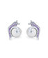 Фото #2 товара 3D Nautical Purple Lavender Cubic Zirconia Pave Snail White Simulated Pearl Stud Earrings For Women Brass