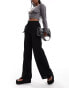 Noisy May high waist wide leg ripple texture trousers in black