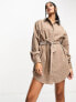 ASOS DESIGN cord belted shirt dress in brown 40 - фото #1