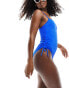 New Look square neck ruched side swimsuit in blue