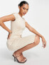 Closet London puff shoulder pencil dress with bodice detail in taupe