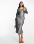 Фото #4 товара Kyo The Brand sequin bandeau midi dress co-ord in silver