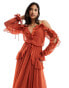 Фото #4 товара ASOS DESIGN ruffle off shoulder midi dress in rust