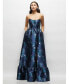 ფოტო #1 პროდუქტის Women's Navy Rose Damask Strapless Cat-Eye Bodice Maxi Dress with Ruffle Hem