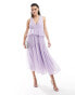 ASOS DESIGN plunge pleated tiered midi dress in dusky lilac Dunkles Flieder, 36 - фото #1