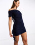 Фото #4 товара ASOS DESIGN ruffle mesh bardot mini dress in navy