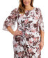 Фото #4 товара Plus Size Floral-Print 3/4-Sleeve Faux-Wrap Dress