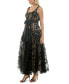 Women's Floral-Velvet Satin-Tie Square-Neck Gown