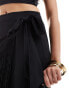 Фото #5 товара ASOS DESIGN satin wrap fringe maxi skirt in black