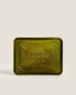 Olive green glass soap dish