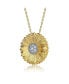 Фото #2 товара 14K Gold Plated Cubic Zirconia Circle Floral Pendant