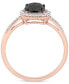 ფოტო #3 პროდუქტის Black Diamond (7/8 ct. t.w.) & White Diamond (1/10 ct. t.w.) Cushion Halo Engagement Ring in 14k Rose Gold