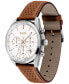 ფოტო #2 პროდუქტის Men's Chronograph Champion Brown Perforated Leather Strap Watch 44mm