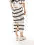 Vila lightweight knit maxi skirt co-ord in cream stripe