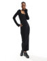 Фото #1 товара COLLUSION square neck rib maxi dress in black