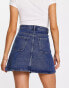 Monki denim button through mini skirt in mid blue wash