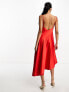 ASOS DESIGN satin cami drape midi dress with graduated hem in red